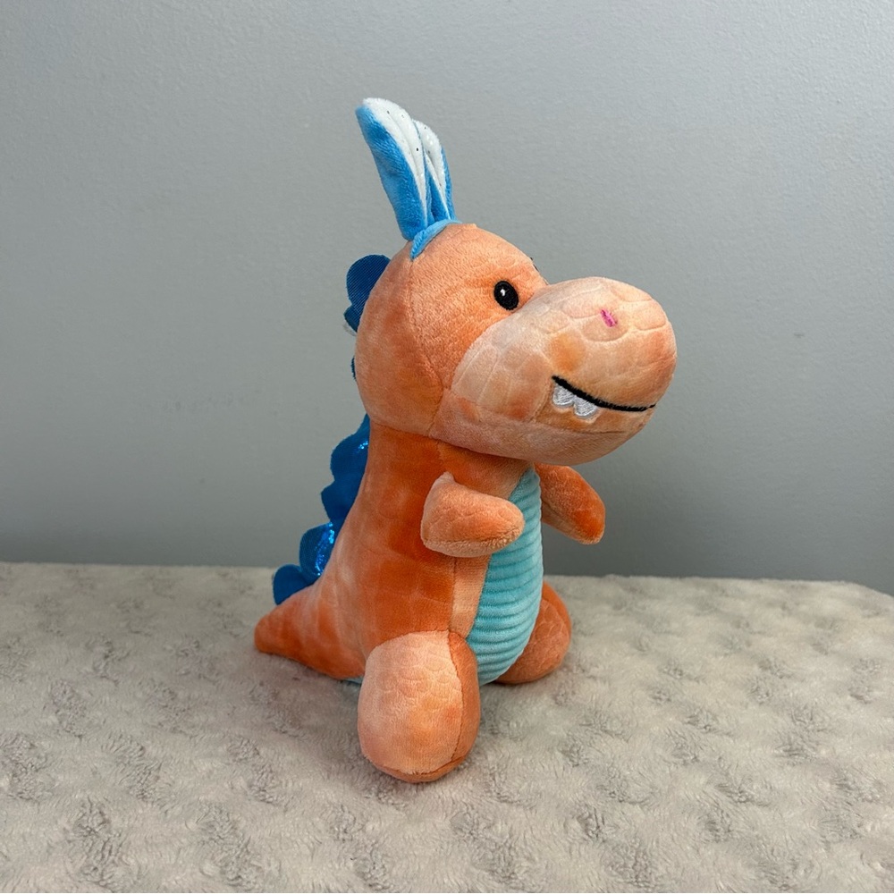 Walmart Soft Dino Plush Stuffed Animal Orange Blue Bunny Ears Dinosaur Easter